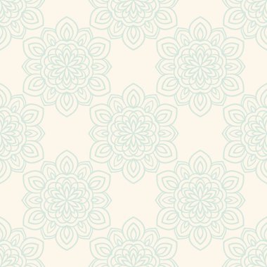 Süslü mandala ile kusursuz bir şablon. Soyut yuvarlak karalama çiçek arkaplanı. Çiçekli geometrik çember. Vektör illüstrasyonu.  