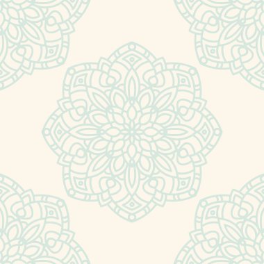 Süslü mandala ile kusursuz bir şablon. Soyut yuvarlak karalama çiçek arkaplanı. Çiçekli geometrik çember. Vektör illüstrasyonu.  