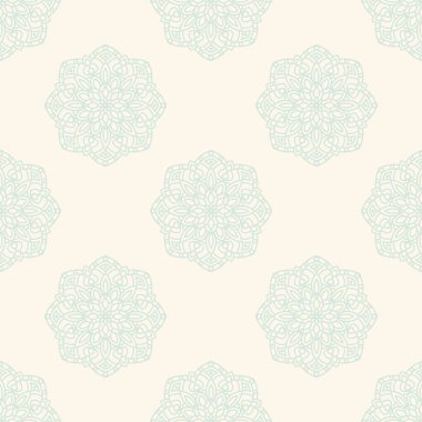 Süslü mandala ile kusursuz bir şablon. Soyut yuvarlak karalama çiçek arkaplanı. Çiçekli geometrik çember. Vektör illüstrasyonu.  