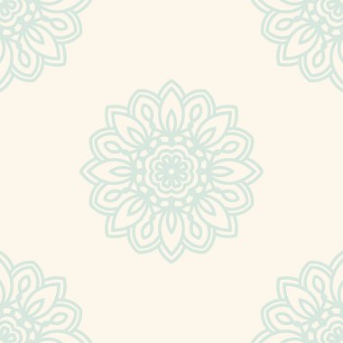 Süslü mandala ile kusursuz bir şablon. Soyut yuvarlak karalama çiçek arkaplanı. Çiçekli geometrik çember. Vektör illüstrasyonu.  