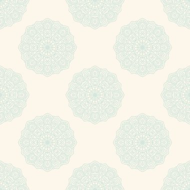 Süslü mandala ile kusursuz bir şablon. Soyut yuvarlak karalama çiçek arkaplanı. Çiçekli geometrik çember. Vektör illüstrasyonu.  