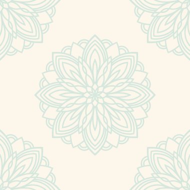 Süslü mandala ile kusursuz bir şablon. Soyut yuvarlak karalama çiçek arkaplanı. Çiçekli geometrik çember. Vektör illüstrasyonu.  