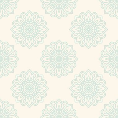 Süslü mandala ile kusursuz bir şablon. Soyut yuvarlak karalama çiçek arkaplanı. Çiçekli geometrik çember. Vektör illüstrasyonu.  