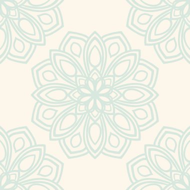 Süslü mandala ile kusursuz bir şablon. Soyut yuvarlak karalama çiçek arkaplanı. Çiçekli geometrik çember. Vektör illüstrasyonu.  