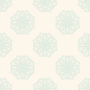 Süslü mandala ile kusursuz bir şablon. Soyut yuvarlak karalama çiçek arkaplanı. Çiçekli geometrik çember. Vektör illüstrasyonu.  