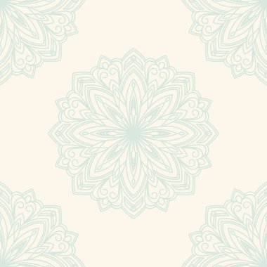 Süslü mandala ile kusursuz bir şablon. Soyut yuvarlak karalama çiçek arkaplanı. Çiçekli geometrik çember. Vektör illüstrasyonu.  