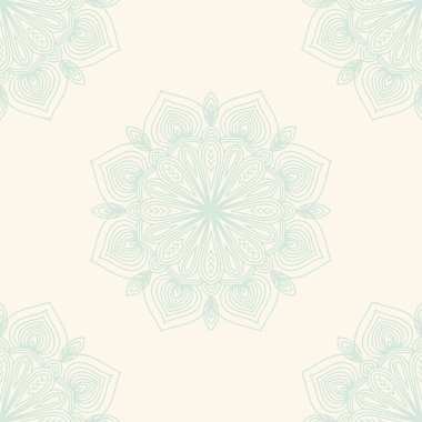 Süslü mandala ile kusursuz bir şablon. Soyut yuvarlak karalama çiçek arkaplanı. Çiçekli geometrik çember. Vektör illüstrasyonu.  