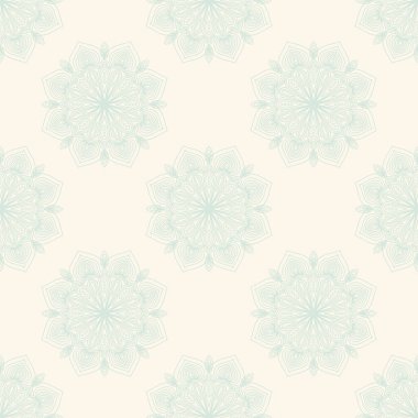 Süslü mandala ile kusursuz bir şablon. Soyut yuvarlak karalama çiçek arkaplanı. Çiçekli geometrik çember. Vektör illüstrasyonu.  