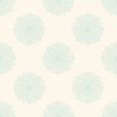 Süslü mandala ile kusursuz bir şablon. Soyut yuvarlak karalama çiçek arkaplanı. Çiçekli geometrik çember. Vektör illüstrasyonu.  