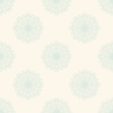 Süslü mandala ile kusursuz bir şablon. Soyut yuvarlak karalama çiçek arkaplanı. Çiçekli geometrik çember. Vektör illüstrasyonu.  