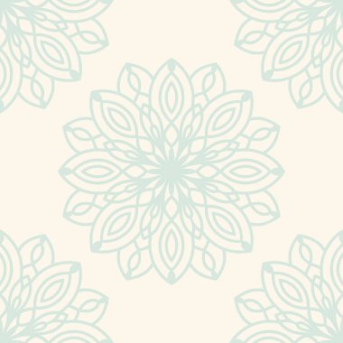 Süslü mandala ile kusursuz bir şablon. Soyut yuvarlak karalama çiçek arkaplanı. Çiçekli geometrik çember. Vektör illüstrasyonu.  