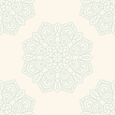 Süslü mandala ile kusursuz bir şablon. Soyut yuvarlak karalama çiçek arkaplanı. Çiçekli geometrik çember. Vektör illüstrasyonu.  