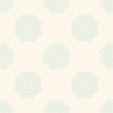 Süslü mandala ile kusursuz bir şablon. Soyut yuvarlak karalama çiçek arkaplanı. Çiçekli geometrik çember. Vektör illüstrasyonu.  