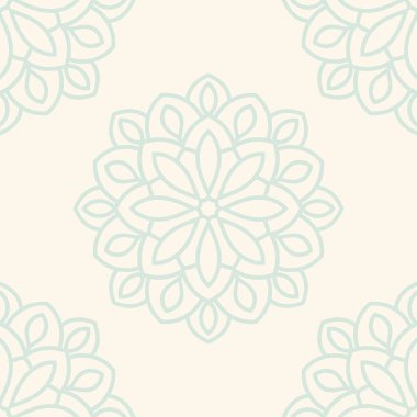 Süslü mandala ile kusursuz bir şablon. Soyut yuvarlak karalama çiçek arkaplanı. Çiçekli geometrik çember. Vektör illüstrasyonu.  