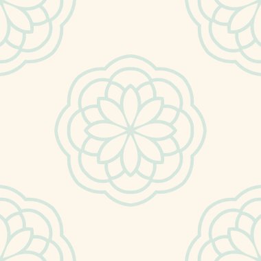 Süslü mandala ile kusursuz bir şablon. Soyut yuvarlak karalama çiçek arkaplanı. Çiçekli geometrik çember. Vektör illüstrasyonu.  