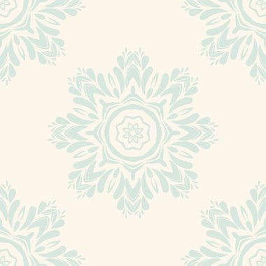 Süslü mandala ile kusursuz bir şablon. Soyut yuvarlak karalama çiçek arkaplanı. Çiçekli geometrik çember. Vektör illüstrasyonu.  