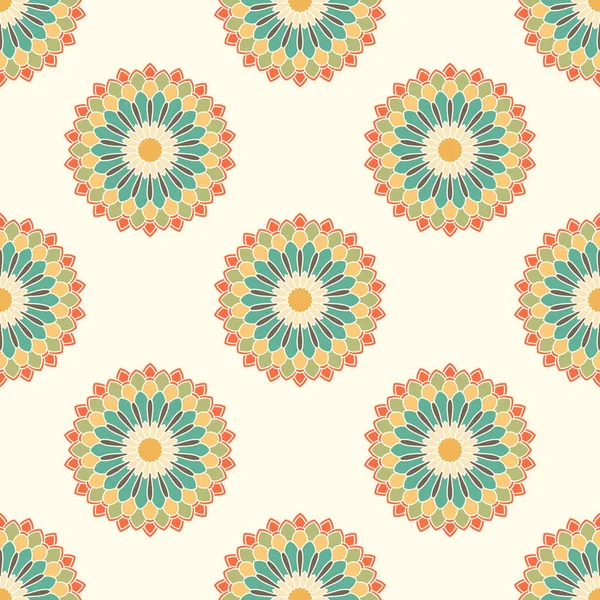 Mandala çiçeğiyle soyut, pürüzsüz desen. Mozaik, fayans. Çiçek arkaplan. Vektör illüstrasyonu.    