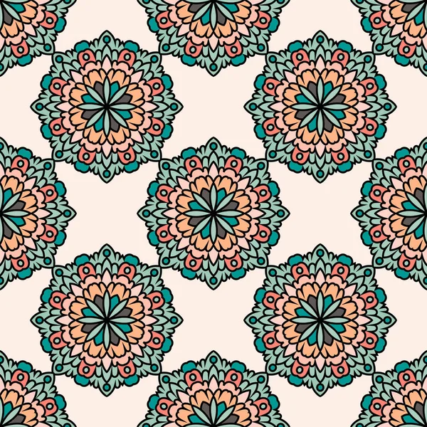 Mandala çiçeğiyle soyut, pürüzsüz desen. Mozaik, fayans. Çiçek arkaplan. Vektör illüstrasyonu.    