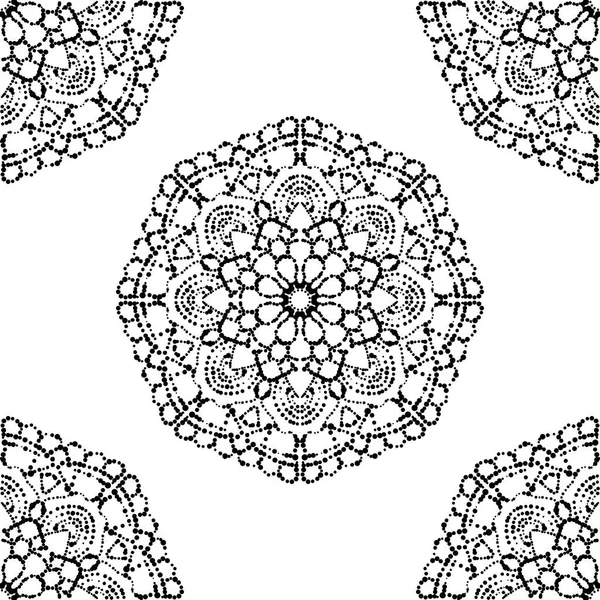 Abstract Gestippeld Naadloos Patroon Met Mandala Bloem Mozaïek Tegels Bloemen — Stockvector