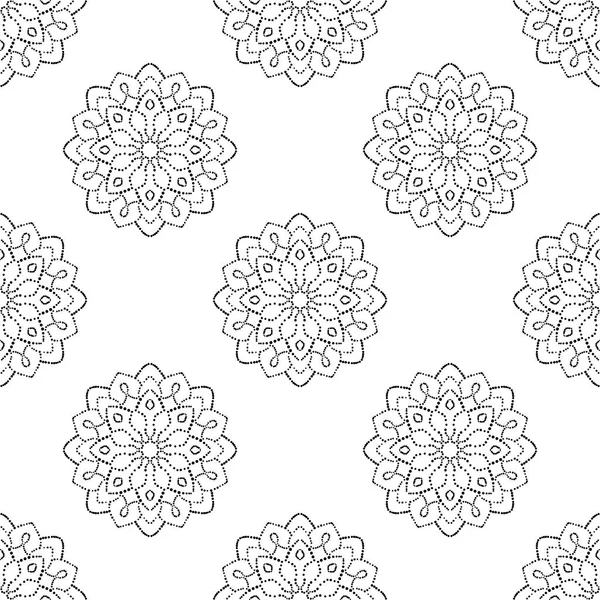 Süslü mandala ile kusursuz bir şablon. Soyut yuvarlak karalama çiçek arkaplanı. Çiçekli geometrik çember. Vektör illüstrasyonu. 