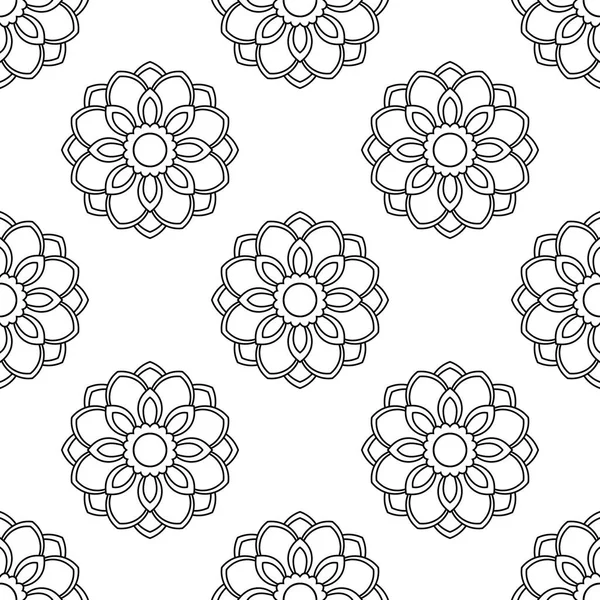 Süslü mandala ile kusursuz bir şablon. Soyut yuvarlak karalama çiçek arkaplanı. Çiçekli geometrik çember. Vektör illüstrasyonu. 