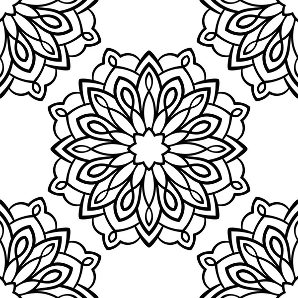 Süslü mandala ile kusursuz bir şablon. Soyut yuvarlak karalama çiçek arkaplanı. Çiçekli geometrik çember. Vektör illüstrasyonu. 