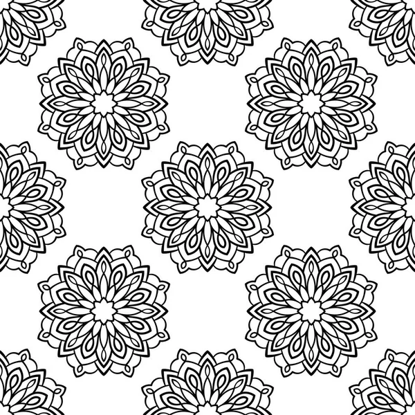 Fantasía Patrón Sin Costura Con Mandala Ornamental Fondo Flores Garabato — Archivo Imágenes Vectoriales