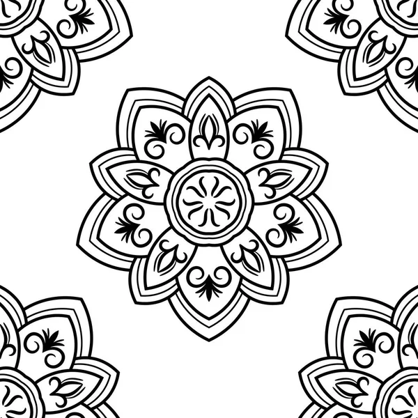 Фантастичний Безшовний Візерунок Декоративною Мандали Абстрактний Круглий Каракулевий Квітковий Фон — стоковий вектор