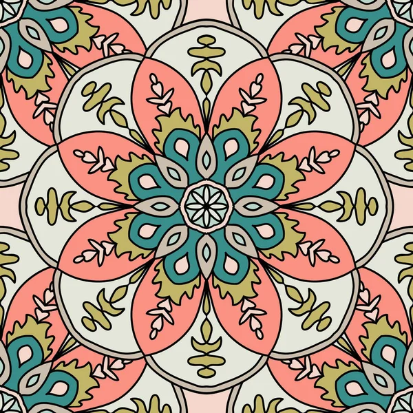 Mandala çiçeğiyle soyut, pürüzsüz desen. Mozaik, fayans. Çiçek arkaplan. Vektör illüstrasyonu.   