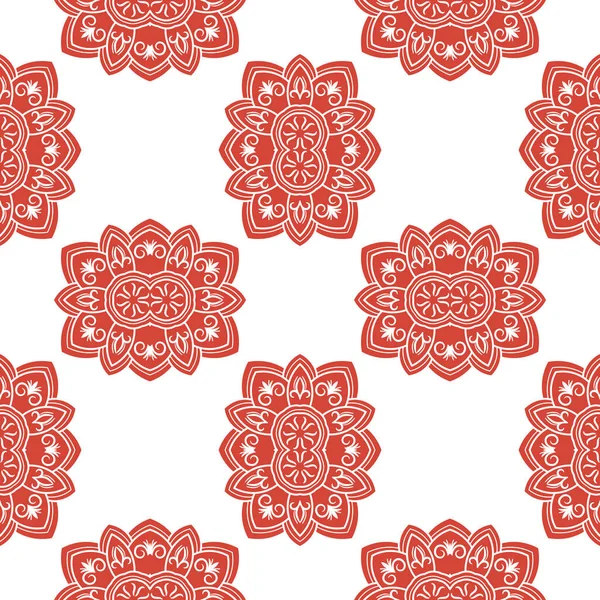 Fantasía Patrón Sin Costura Con Mandala Ornamental Fondo Flores Garabato — Vector de stock