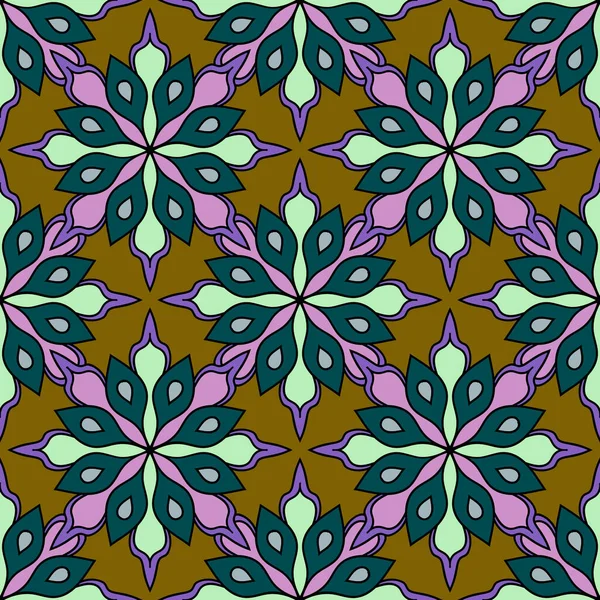 Mandala çiçeğiyle soyut, pürüzsüz desen. Mozaik, fayans. Çiçek arkaplan. Vektör illüstrasyonu.   