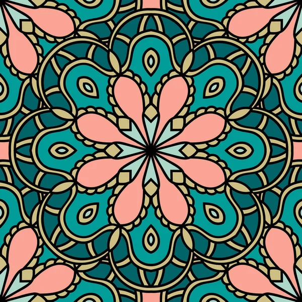 Mandala çiçeğiyle soyut, pürüzsüz desen. Mozaik, fayans. Çiçek arkaplan. Vektör illüstrasyonu.   