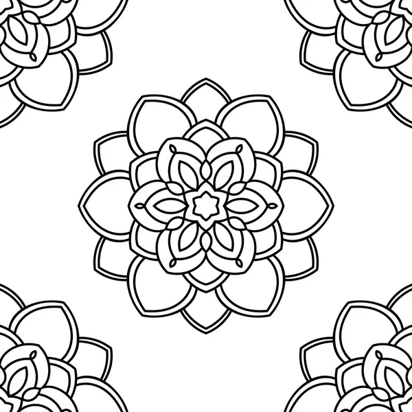 Süslü mandala ile kusursuz bir şablon. Soyut yuvarlak karalama çiçek arkaplanı. Çiçekli geometrik çember. Vektör illüstrasyonu.  