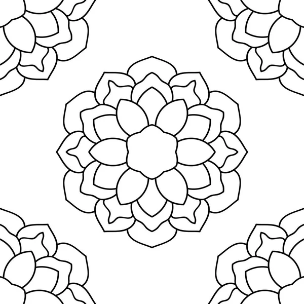 Süslü mandala ile kusursuz bir şablon. Soyut yuvarlak karalama çiçek arkaplanı. Çiçekli geometrik çember. Vektör illüstrasyonu.  