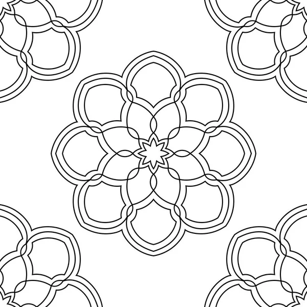 Fantasy Sömlöst Mönster Med Prydnadsväxter Mandala Abstrakt Runda Doodle Blomma — Stock vektor