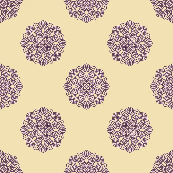 Süslü mandala ile kusursuz bir şablon. Soyut yuvarlak karalama çiçek arkaplanı. Çiçekli geometrik çember. Vektör illüstrasyonu.  