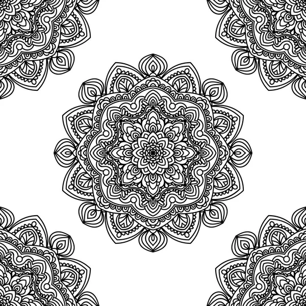 Fantasie Naadloos Patroon Met Sier Mandala Abstract Ronde Doodle Bloem — Stockvector