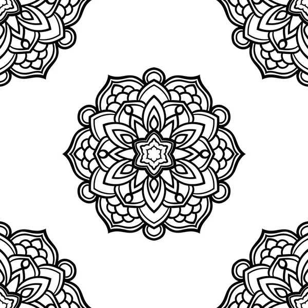 Fantaisie Motif Sans Couture Avec Mandala Ornemental Fond Abstrait Fleurs — Image vectorielle