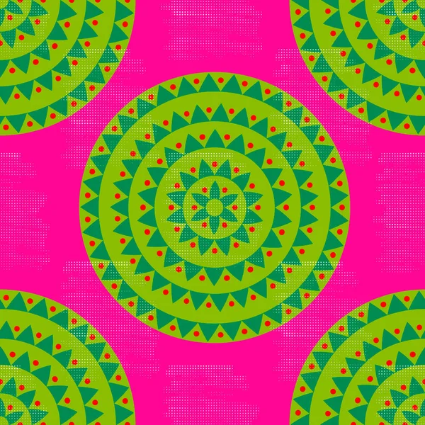 色彩斑斓的半色调少数民族部落土生土长的曼陀罗无缝图案 装饰波尔卡点背景与花卉的主题 三角形 矢量说明 — 图库矢量图片
