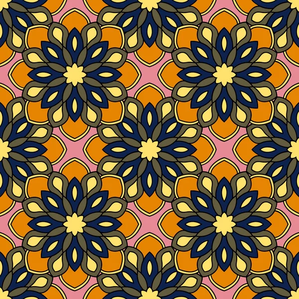 Mandala çiçeğiyle soyut, pürüzsüz desen. Mozaik, fayans. Çiçek arkaplan. Vektör illüstrasyonu.    