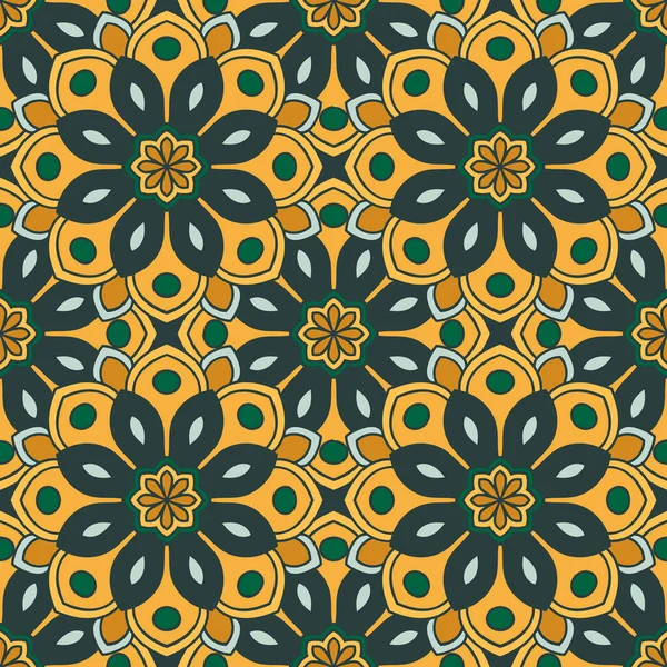 Mandala çiçeğiyle soyut, pürüzsüz desen. Mozaik, fayans. Çiçek arkaplan. Vektör illüstrasyonu.    