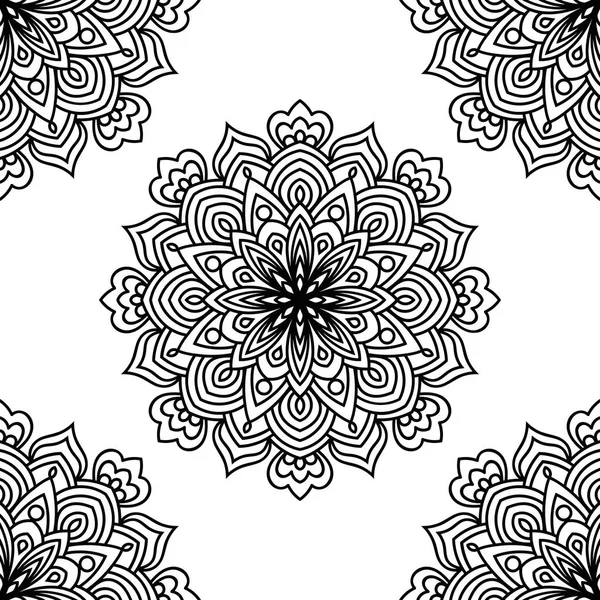 Черно Белая Фантазия Бесшовный Узор Декоративными Круглыми Каракулями Цветок Изолирован — стоковый вектор