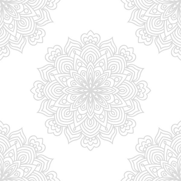 Padrão Sem Costura Fantasia Cinza Branco Com Ornamental Redonda Doodle — Vetor de Stock