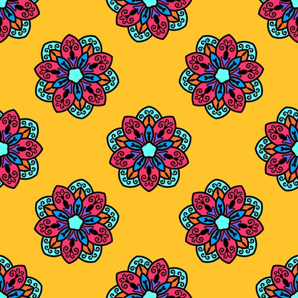 Mandala kusursuz desen. Süslü, yuvarlak karalama çiçeği. Vektör illüstrasyonu