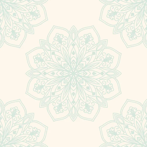 Süslü mandala ile kusursuz bir şablon. Soyut yuvarlak karalama çiçek arkaplanı. Çiçekli geometrik çember. Vektör illüstrasyonu.  