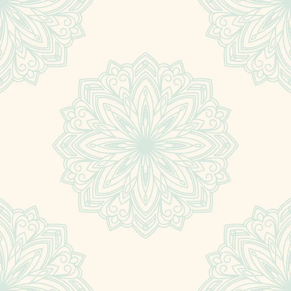 Süslü mandala ile kusursuz bir şablon. Soyut yuvarlak karalama çiçek arkaplanı. Çiçekli geometrik çember. Vektör illüstrasyonu.  