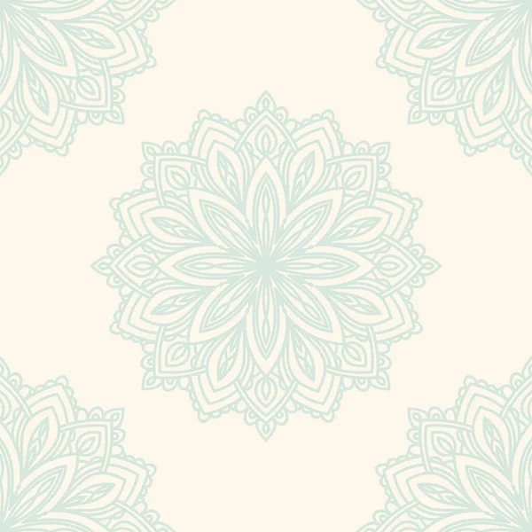 Süslü mandala ile kusursuz bir şablon. Soyut yuvarlak karalama çiçek arkaplanı. Çiçekli geometrik çember. Vektör illüstrasyonu.  