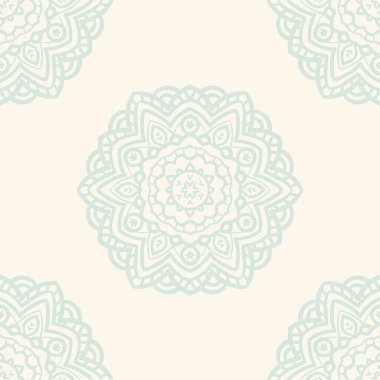 Süslü mandala ile kusursuz bir şablon. Soyut yuvarlak karalama çiçek arkaplanı. Çiçekli geometrik çember. Vektör illüstrasyonu.  