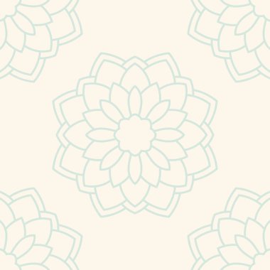 Süslü mandala ile kusursuz bir şablon. Soyut yuvarlak karalama çiçek arkaplanı. Çiçekli geometrik çember. Vektör illüstrasyonu.  