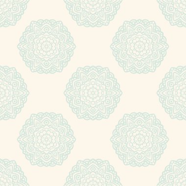 Süslü mandala ile kusursuz bir şablon. Soyut yuvarlak karalama çiçek arkaplanı. Çiçekli geometrik çember. Vektör illüstrasyonu.  